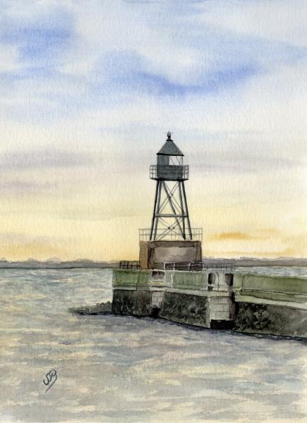 Foil magnet Watercolor Maritime Art Print North Sea Wilhelmshaven Lighthouse Pier Mole