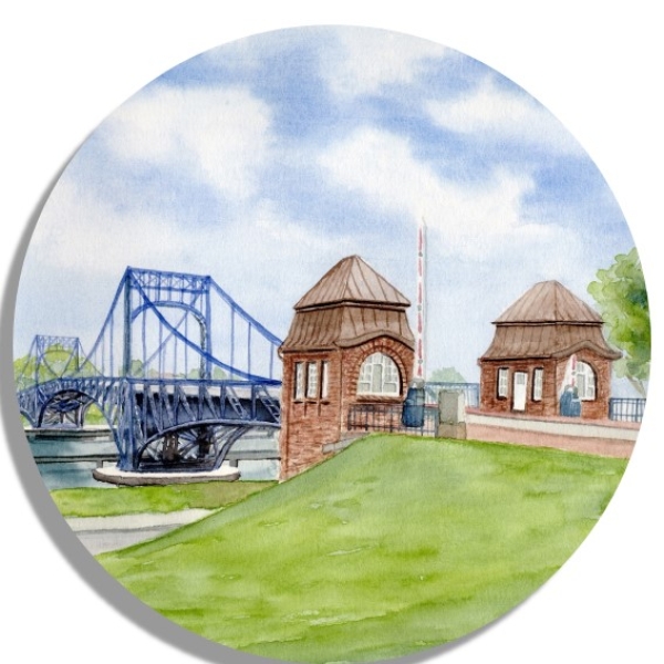 Untersetzer Glasuntersetzer rund 9,5 cm Aquarell Maritim Kunst Druck Kunstdruck Nordsee Wilhelmshaven  Kaiser-Wilhelm-Brücke