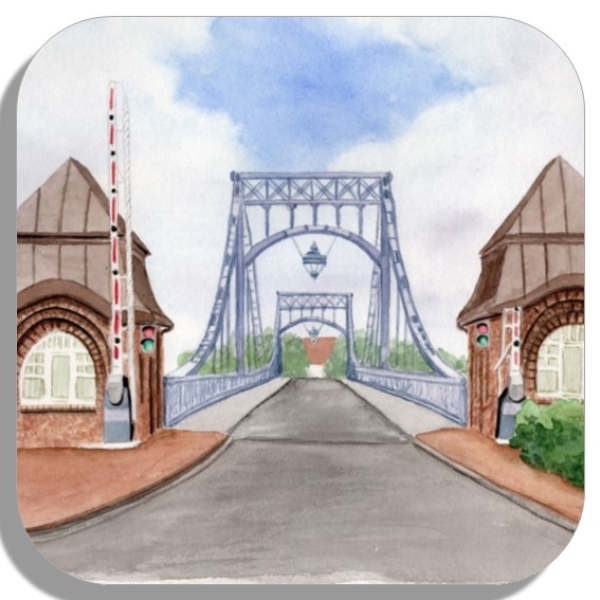 Untersetzer Glasuntersetzer 9,5 x 9,5 cm Aquarell Maritim Kunst Druck Kunstdruck Nordsee Wilhelmshaven Kaiser-Wilhelm-Brücke