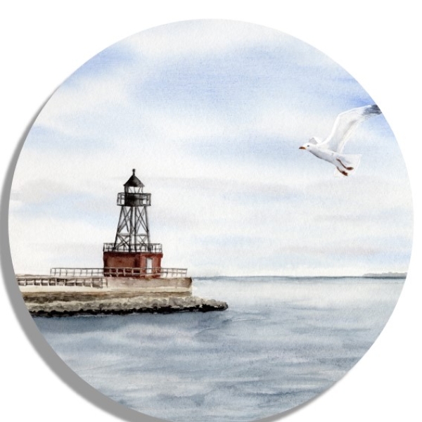Coasters glass coasters 9,5 x  9,5 cm Watercolor Maritime Art Print North Sea Wilhelmshaven Lighthouse Pier Mole