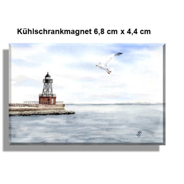 Kühlschrankmagnet Aquarell Maritim Kunst Druck Kunstdruck Nordsee Wilhelmshaven Leuchtturm Mole Molenfeuer