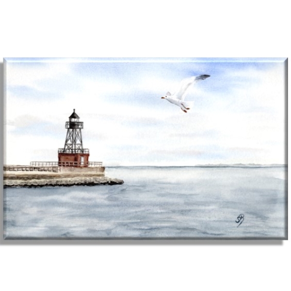 Leinwand 30 x 20 cm Keilrahmen Canvas-Leinen Aquarell Maritim Kunst Druck Kunstdruck Nordsee Wilhelmshaven Leuchtturm Mole Molenfeuer