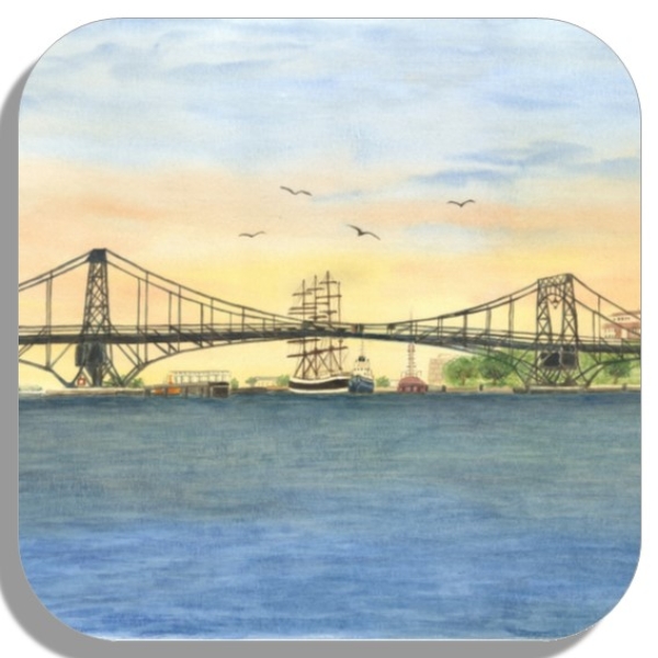 Untersetzer Glasuntersetzer 9,5 x 9,5 cm Aquarell Maritim Kunst Druck Kunstdruck Nordsee Wilhelmshaven Kaiser-Wilhelm-Brücke