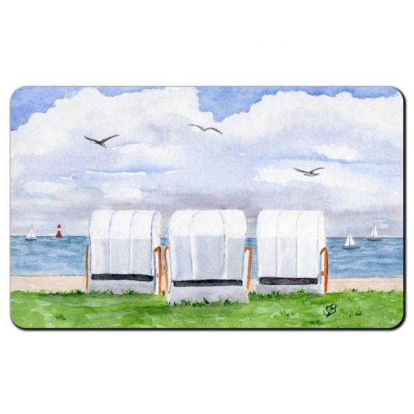 Frühstücksbrettchen Brettchen Aquarell Maritim Kunst Druck Kunstdruck Nordsee Wilhelmshaven Strandkorb Strand Jadebusen