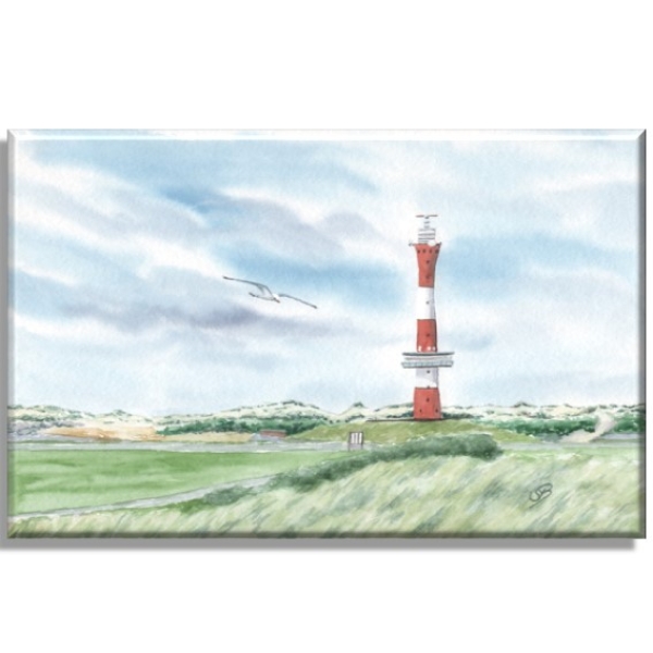 Stretcher frame canvas 30 x 20 cm linen Watercolor Maritime Art Print North Sea New Lighthouse Wangerooge - WG2