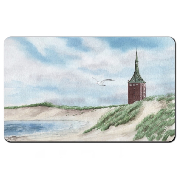 Frühstücksbrettchen Brettchen Aquarell Maritim Kunst Druck Kunstdruck Nordsee Insel Wangerooge Jugendherberge Leuchtturm - WG3