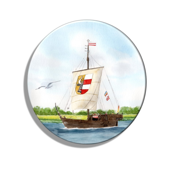 Kühlschrankmagnet m. Flaschenöffner Aquarell Maritim Kunst Druck Kunstdruck Ostsee Poeler Kogge Wismar - WIS2