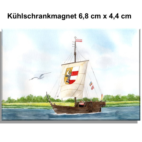 Kühlschrankmagnet  Aquarell Maritim Kunst Druck Kunstdruck Ostsee Poeler Kogge Wismar - WIS2
