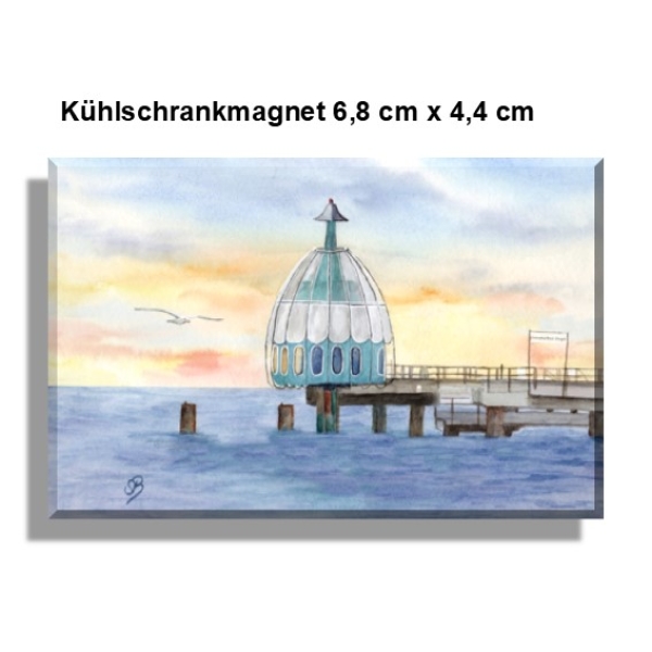 Kühlschrankmagnet  Aquarell Maritim Kunst Druck Kunstdruck Ostsee Zingst - Tauchglocke im Sonnenuntergang - Z2