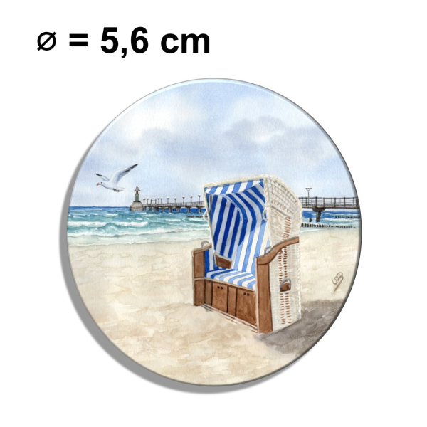 Fridge magnet with bottle opener Watercolor Maritime Art Print Baltic Sea - Zingst – Pier Diving Bell Beach