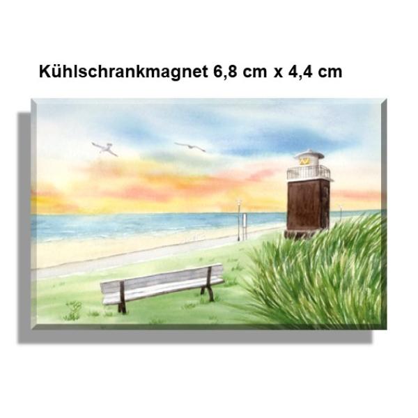 Kühlschrankmagnet Aquarell Maritim Kunst Druck Kunstdruck Nordsee Föhr Leuchtturm Strandkorb Strand Meer