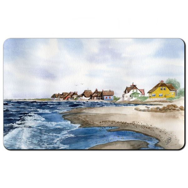 Frühstücksbrettchen Brettchen  Aquarell Maritim Kunst Druck Kunstdruck Ostsee Heiligenhafen Insel Fehmarn Strand Meer Dünen
