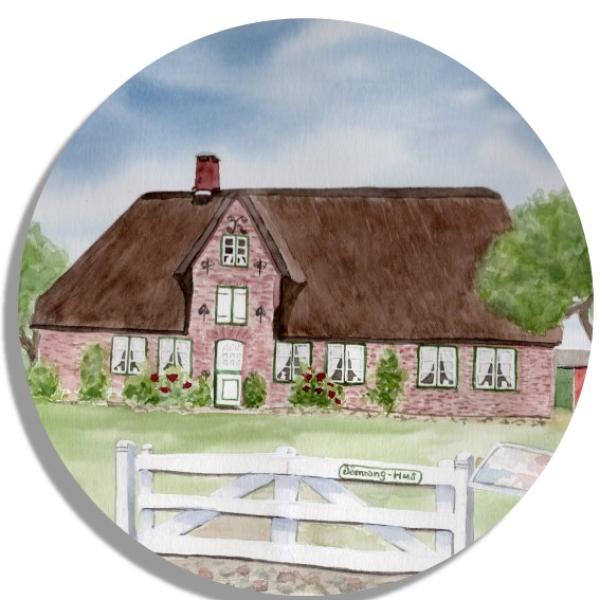 Coasters glass coasters 9,5 x  9,5 cm Watercolor Maritime Art Print North Sea Amrum Island Öömrang House Museum
