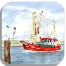 Coasters glass coasters 9,5 x  9,5 cm fishing boat red B3