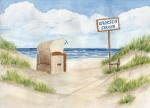 Postkarte DIN-A6 Strandkorb mit Strandschild BO13