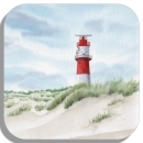 Untersetzer Glasuntersetzer 9,5 x 9,5 cm Borkum elektrischer Leuchtturm und rote Badekarre am Strand - BO20A oder BO20B