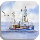 Untersetzer Glasuntersetzer 9,5 x 9,5 cm Fischkutter blau CUX1