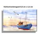 Kühlschrankmagnet DK26 - Fischerboot mit Möwen im Sonnenuntergang
