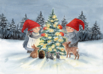 Postkarte DIN-A6 - Weihnachten Winter Jul Nisse Weihnachtsbaum DK84