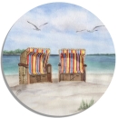 Untersetzer Glasuntersetzer rund 9,5 cm - Eckernförde Strand bunte Strandkörbe - EKF4
