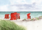Postkarte DIN-A6 Strandkörbe rot am Meer  - OA3