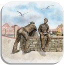 Coasters glass coasters 9,5 x  9,5 cm Old and young fishermen Neuharlingersiel OFL11