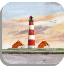 Untersetzer Glasuntersetzer 9,5 x 9,5 cm - Westerhever Leuchtturm im Sonnenaufgang - SPO10