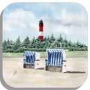 Untersetzer Glasuntersetzer 9,5 x 9,5 cm - Leuchtturm Hörnum mit Strandkorb - Sylt 20